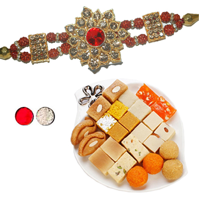 "Rakhi - SR-9300 A (Single Rakhi), 500gms of Assorted Sweets - Click here to View more details about this Product
